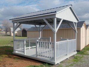 Pergola with metal roof and railings